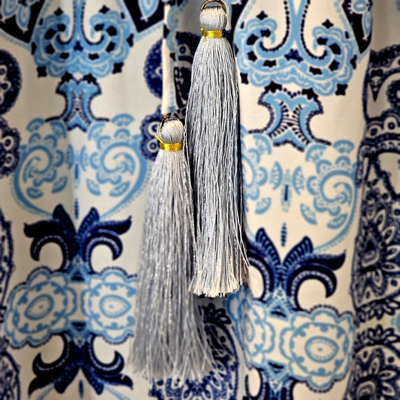 Adrianna Papell Floral Maxi Dress Size 12 Blue w Tassel Tie Front Stretch Waist - Picture 6 of 16